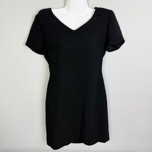 Jones New York Petite Black Dress Short‎ Sleeve Embellished Career Cocktail